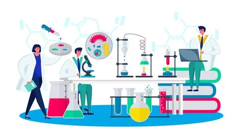 Lab with science research, vector illustration. Scientist people character use Illustrazione stock
