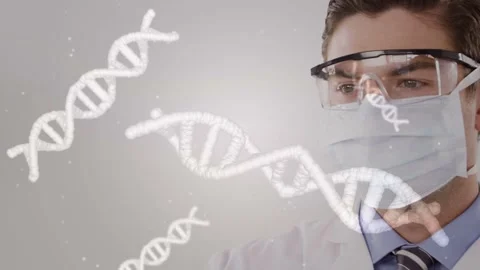 Lab scientist, gloved hand entering, lifting tube, inspecting for testing, DNA Stock Footage 332822005