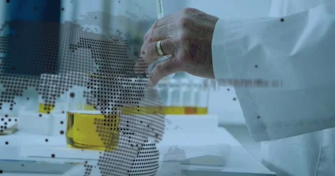 Lab scientist withdrawing liquid with pipette, filling tubes for analysis with Stock Footage 329033880