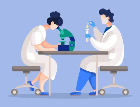 Lab Scientists Working on Cell Substance Analysis 스톡 일러스트