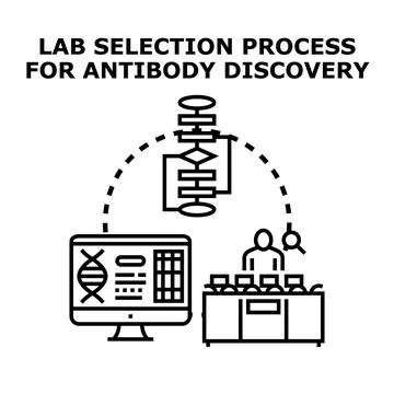Lab selection process for antibody discovery vector concept Stock Illustration