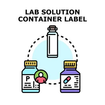 Lab solution container label concept illustration Stock Illustration