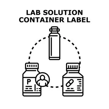 Lab solution container label concept illustration Stock Illustration