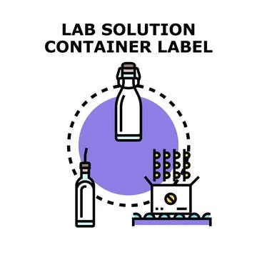 Lab solution container label concept visualizing different packaging Stock Illustration