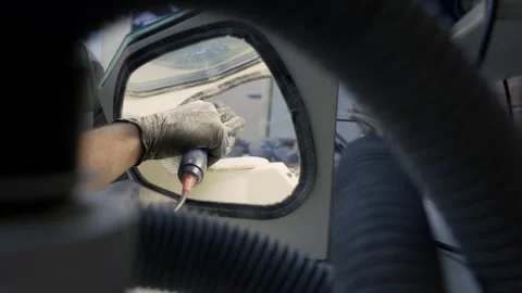 Lab Specialist Cleaning Multiple Plaster Jaw Casts with an Abrasive Blaster Видео 336658898