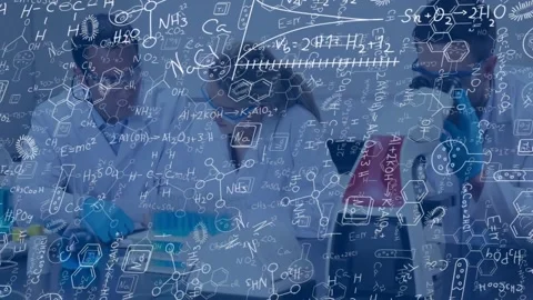 Lab team prepping samples, camera revealing chemical overlay tagging pipettes Stock Footage 331634606