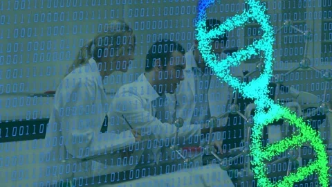 Lab team testing center handling sample starting binary layer right holding Stock Footage 332704481