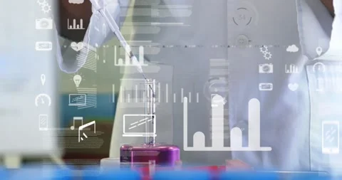 Lab tech doing pipetting pipette entering and starting dispensing to purple tube Stock Footage 330717898