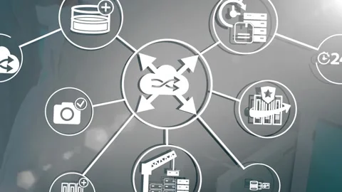 Lab tech opening drawer and handling vial, overlay expanding into network icons Stock Footage 329904672