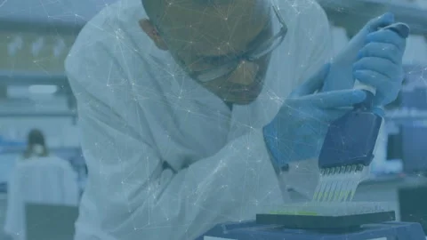 Lab tech picking pipette and dispensing into microplate with digital volume bars Stock Footage 314849683