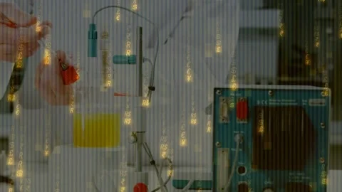 Lab tech picking redcap uncapping placing near teal box for test as scanlines Stock Footage 331713526