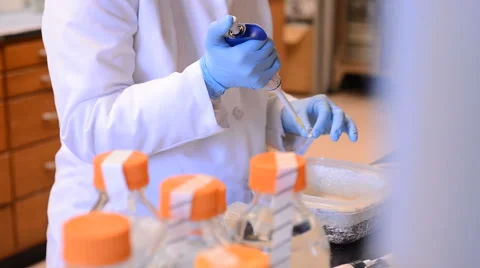 Lab tech prepares DNA samples Stock Footage