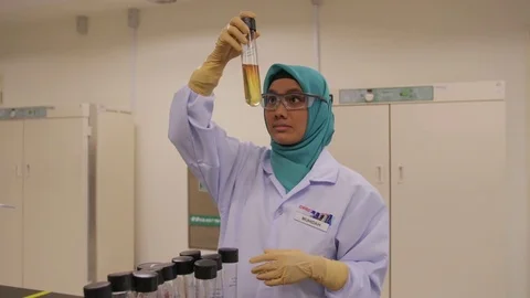 Lab technician checking sample Video stock 77605738