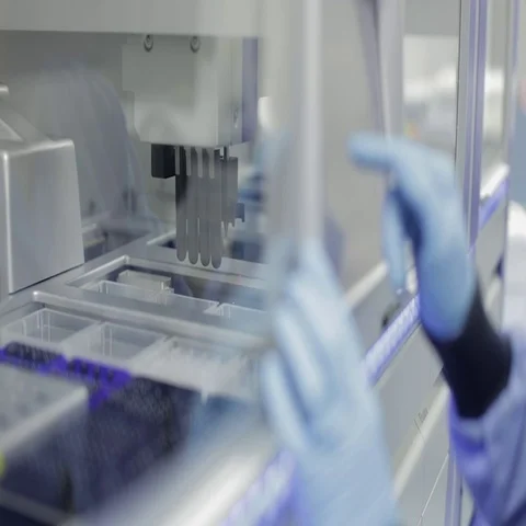 Lab Technician Operating a DNA Sample Extraction Machine Stock Footage 69285793