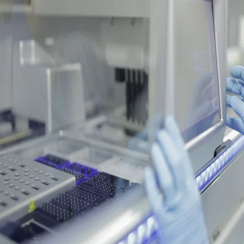 Lab Technician Operating a DNA Sample Extraction Machine Stock Footage 69285855