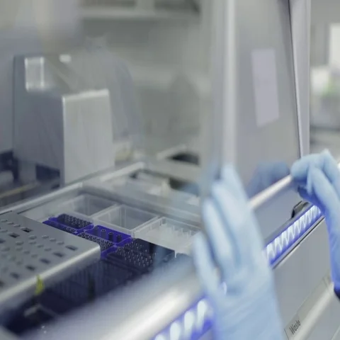 Lab Technician Operating a DNA Sample Extraction Machine Stock Footage