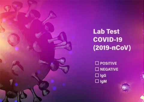 Lab test check list on covid-19. Computer model of Coronavirus in futuristic red Stock Illustration