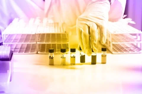 Lab test with sample into tubes Stock-Fotos