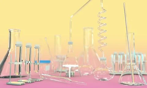 Lab test tubes empty on yellow - pink gradient background Illustrazione stock