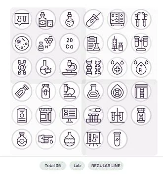 Lab Vector Icon Arsenal with 35 Retina Ready Regular Line Editable designs Stock Illustration