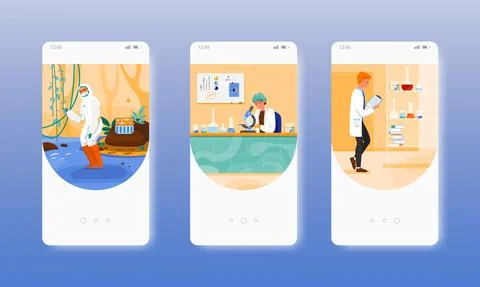 Lab water testing, quality, purity analysis. Mobile app screens, vector website Stock Illustration