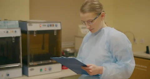 Lab Worker Reviewing Research Notes Stock Footage 318595242