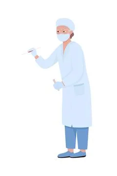 Lab worker takes blood sample semi flat color vector character Stock Illustration