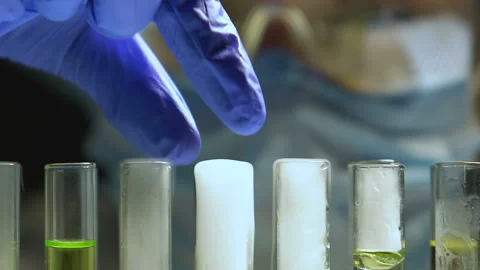 Lab worker taking boiling test tube with plant inside, conservation process Stock Footage 104564744