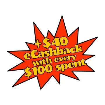 Label 40 dollar eCashback with every 100 dollar spent Stock Illustration
