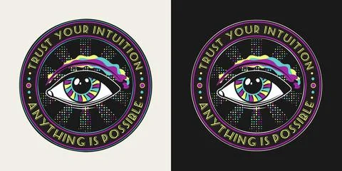 Label with all seeing eye, text, text Stock Illustration