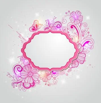 Label and hand drawn red flowers Stock Illustration