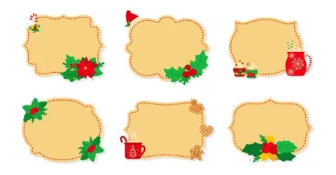 Label and tag xmas patch beige flat set vector Stock Illustration