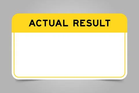 Label banner that have yellow headline with word actual result and white co.. 스톡 일러스트