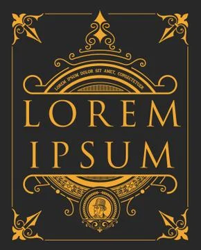 Label with baroque elements and heraldic shield. Stock Illustration