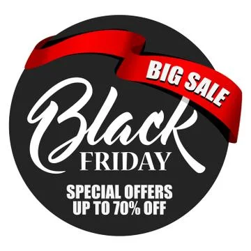 Label Black Friday with red ribbon Stock Illustration