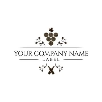 Label for a bottle of wine with two bottles and a bunch of grape leaves and b Stock Illustration