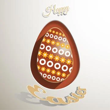 Label of brown Easter egg with floral pattern and text on the light gray ba.. Stock Illustration