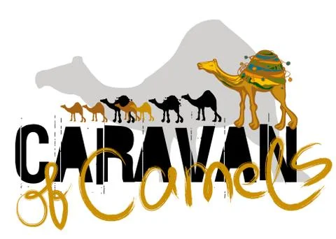 LABEL A CARAVAN OF CAMELS Stock Illustration