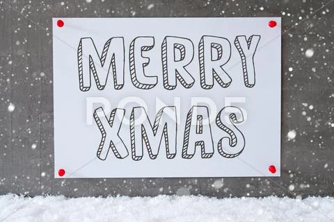 Label On Cement Wall, Snowflakes, Text Merry Xmas Stock Photos