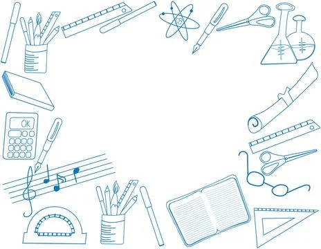 Label with centered copyspace and border of school supplies Stock Illustration