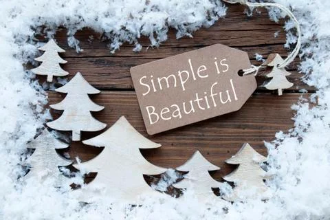 Label Christmas Trees And Snow Simple Is Beautiful Stock Photos