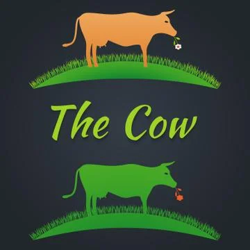 Label cow on the lawn Stock Illustration