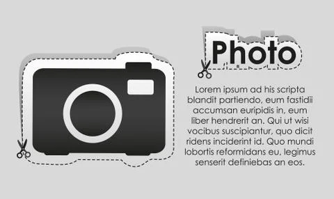 Label with cut lines and the image of a camera; vector illustration Stock Illustration