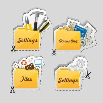 Label cutting lines of different types of icons, vector illustration Stock Illustration