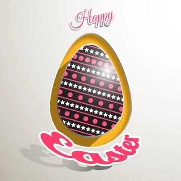 Label of dark gray Easter egg with pattern from stars, lines and circles, p.. Illustrazione stock