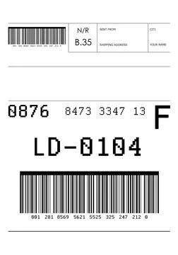 Label with data and barcode, illustration. Parcel delivery Stock-Fotos
