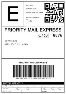 Label with data and barcode, illustration. Parcel delivery Stock-Fotos