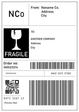 Label with data and barcode, illustration. Parcel delivery Stock-Fotos