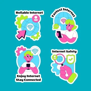 Label Design with Hand Drawn Flat Cartoon Internet Service Provider Illustr.. Stock Illustration