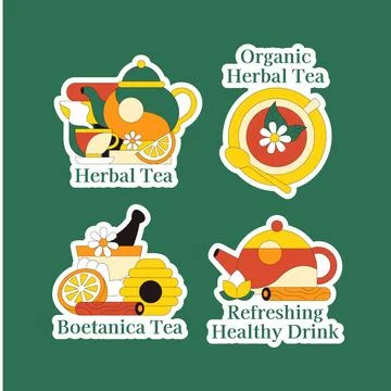 Label Design Herbal Tea Flat Cartoon Hand Drawn Background Illustration Stock Illustration